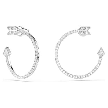 Pendientes de aro Idyllia, Tallas mixtas, Flecha, Blancos, Baño de rodio - Swarovski, 5741522