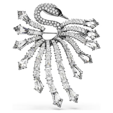 The Vienna Collection 胸针, 天鹅, 白色, 镀钌 - Swarovski, 5741557