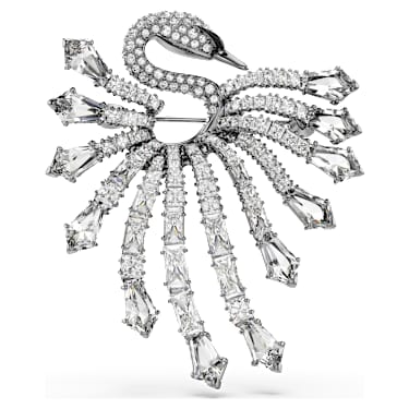 The Vienna Collection 胸针, 天鹅, 白色, 镀钌 - Swarovski, 5741557