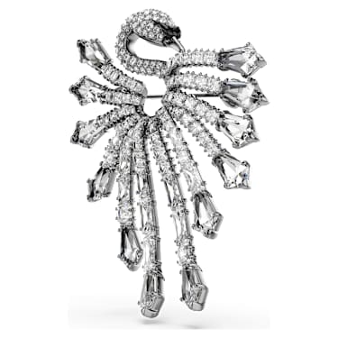 The Vienna Collection 胸针, 天鹅, 白色, 镀钌 - Swarovski, 5741557