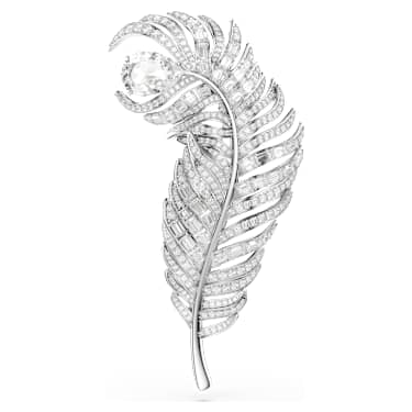 Vienna 胸针, 混合切割, 羽毛, 白色, 镀铑 - Swarovski, 5741558