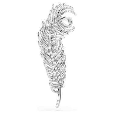 Vienna Brosche, Verschiedene Schliffe, Feder, Weiß, Rhodiniert - Swarovski, 5741558