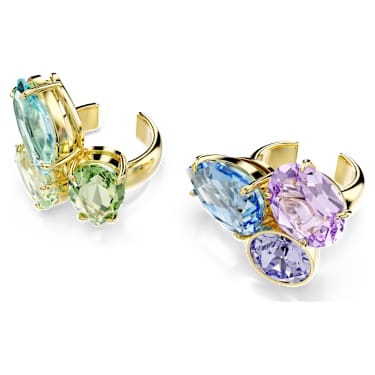 Gema kelepçe küpe, Asimetrik tasarım, Karışık kesimler, Çok renkli, Altın rengi kaplama - Swarovski, 5741585