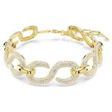 Dextera 束颈项链, 圆形切割, 白色, 金色饰面 - Swarovski, 5741788