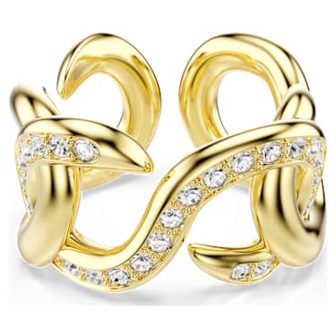 Dextera open ring, Round cut, White, 18K gold finish | Swarovski