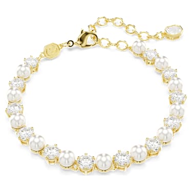 Matrix Tennis Armband, Kristallperle, Rundschliff, Weiß, 18K Goldbeschichtet - Swarovski, 5742026