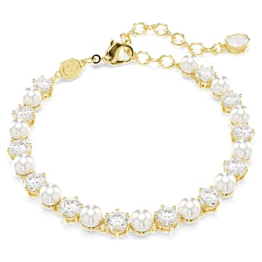 Bracelete Tennis Matrix, Crystal Pearl, Lapidação redonda, Branca, Lacado a dourado - Swarovski, 5742026