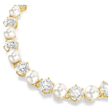 Bracelete Tennis Matrix, Crystal Pearl, Lapidação redonda, Branca, Lacado a dourado - Swarovski, 5742026
