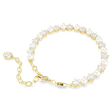 Matrix Tennis 手链, 仿水晶珍珠, 圆形切割, 白色, 金色饰面 - Swarovski, 5742026