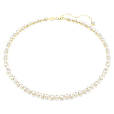 Colar Tennis Matrix, Crystal Pearl, Lapidação redonda, Branco, Lacado a dourado - Swarovski, 5742039