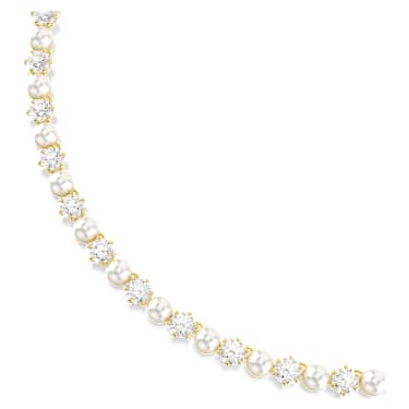 Κολιέ Tennis Matrix, Crystal pearl, Στρογγυλή κοπή, Λευκό, Φινίρισμα με χρυσό 18 καρατίων - Swarovski, 5742039