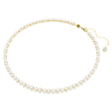 Matrix สร้อยคอ Tennis, มุกคริสตัล, เจียระไนทรงกลม, ขาว, เคลือบโทนสีทอง - Swarovski, 5742039