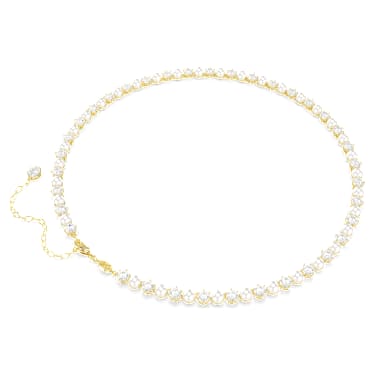 Κολιέ Tennis Matrix, Crystal pearl, Στρογγυλή κοπή, Λευκό, Φινίρισμα με χρυσό 18 καρατίων - Swarovski, 5742039