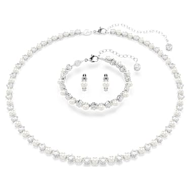 Zestaw Matrix, Kryształowa Perła, Szlif okrągły, Biały, Powłoka z rodu - Swarovski, 5742040