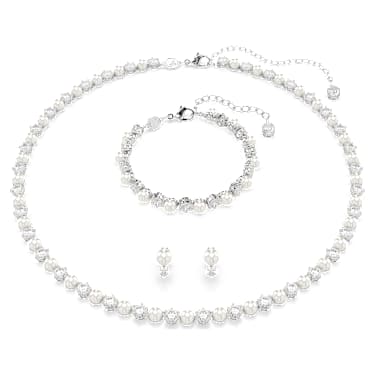 Matrix 套裝, 水晶珍珠, 圓形切割, 白色, 鍍白金色 - Swarovski, 5742040