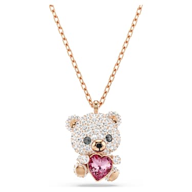 Idyllia 链坠, 混合切割, 泰迪熊, 白色, 玫瑰金色饰面 - Swarovski, 5742363
