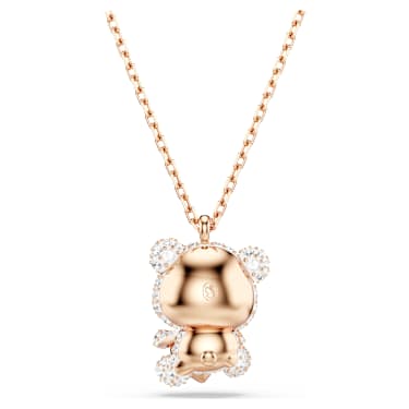 Idyllia 链坠, 混合切割, 泰迪熊, 白色, 玫瑰金色饰面 - Swarovski, 5742363