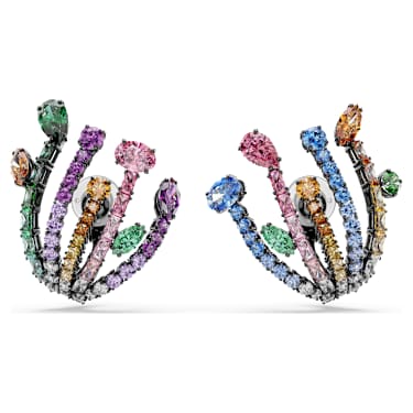 Orecchini a clip Matrix, Taglio misto, Bouquet, Multicolore, Placcato rutenio - Swarovski, 5742673