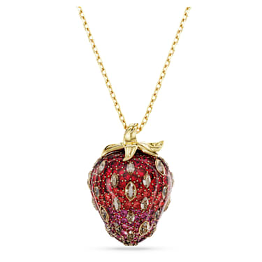 Idyllia pendant, Mixed cuts, Strawberry, Red, Gold-tone plated - Swarovski, 5742676