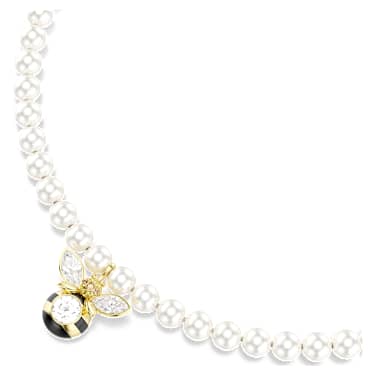 Idyllia 束颈项链, 仿水晶珍珠, 混合切割, 蜜蜂, 白色, 镀金色调 - Swarovski, 5742677