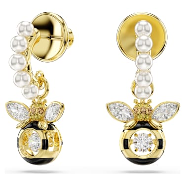 Visací náušnice Idyllia, Křišťálová perla, Různé výbrusy, Včelka, Vícebarevné, Povrchová úprava z 18k zlata - Swarovski, 5742678