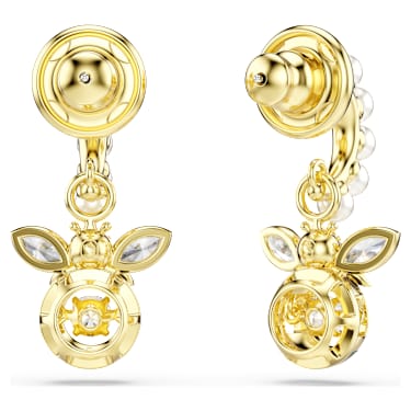 Cercei cu drop Idyllia, Perlă de cristal, Tăieturi mixte, Albină, Multicolori, Finisaj din aur de 18k - Swarovski, 5742678