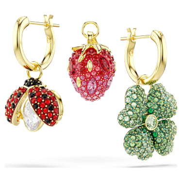 Cercei cu drop Idyllia, Set (3), Gărgăriță, trifoi, căpșună, Multicolori, Placat cu auriu - Swarovski, 5742681