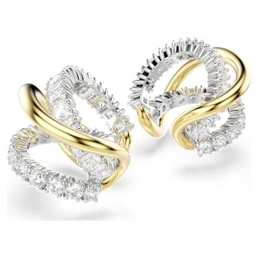 Brincos cuff Hyperbola, Combinação de lapidações, Brancos, Acabamento de combinação de metais - Swarovski, 5742842
