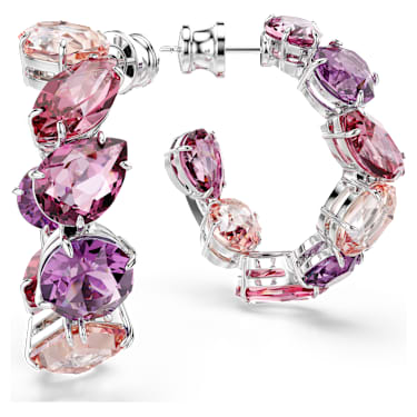 Gema hoop earrings, Pink, Rhodium plated - Swarovski, 5742885