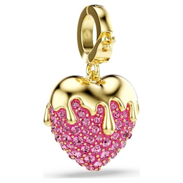 Swarovski IdylliaCharm ハートピンクゴールドトーンチャーム Idyllia Charm, Yuvarlak kesim, Kalp, Pembe, 18k altın rengi yüzey