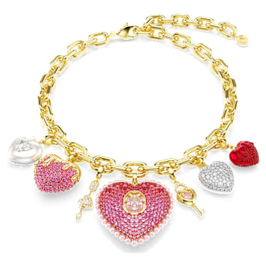 Náhrdelník Idyllia, Různé výbrusy, Srdce, klíč, Vícebarevný, Pokoveno ve zlatém odstínu - Swarovski, 5742956