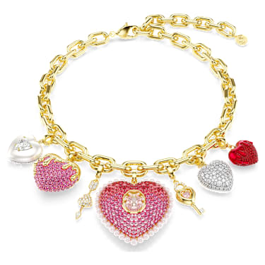 Náhrdelník Idyllia, Různé výbrusy, Srdce, klíč, Vícebarevný, Povrchová úprava z 18k zlata - Swarovski, 5742956