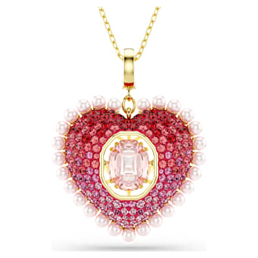 Přívěsek Idyllia, Různé výbrusy, Srdce, Růžová, Pokoveno ve zlatém odstínu - Swarovski, 5742958