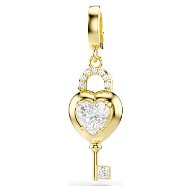 Przywieszka Idyllia, Szlify różnorodne, Serce z kluczem, Biała, Powłoka w odcieniu złota - Swarovski, 5742959