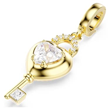 Idyllia Charm, Verschiedene Schliffe, Herz mit Schlüssel, Weiß, 18K Goldbeschichtet - Swarovski, 5742959