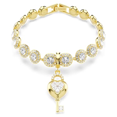 Idyllia 吊坠, 混合切割, 心形与钥匙, 白色, 金色饰面 - Swarovski, 5742959