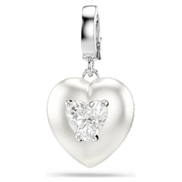 Přívěsek Idyllia, Různé výbrusy, Povrchová úprava v perlově bílé barvě, Srdce, Bílý, Pokoveno rhodiem - Swarovski, 5742960