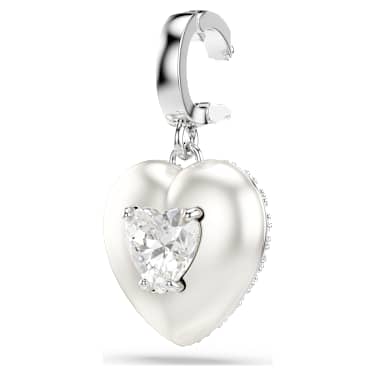 Charm Idyllia, Tailles variées, Revêtement couleur perle, Cœur, Blanc, Métal rhodié - Swarovski, 5742960