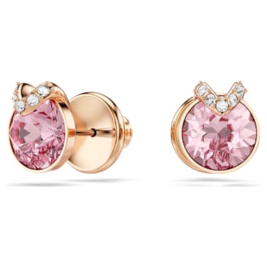 Bella düğme Küpeler, Yuvarlak kesim, Pavé, Pembe, Pembe altın rengi kaplama - Swarovski, 5743011