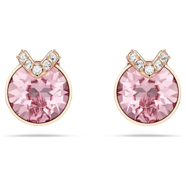 Kolczyki zapinane na sztyft Bella, Szlif okrągły, Oprawa brukowa, Różowe, Powłoka w odcieniu różowego złota - Swarovski, 5743011
