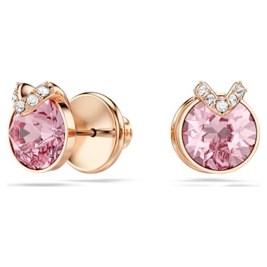 Kolczyki zapinane na sztyft Bella, Szlif okrągły, Oprawa brukowa, Różowe, Powłoka w odcieniu różowego złota - Swarovski, 5743011