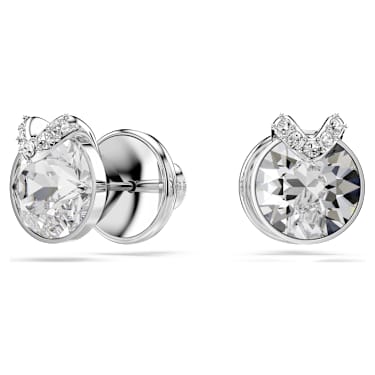 Brincos stud Bella V, Lapidação redonda, Pavé, Branco, Lacado a ródio - Swarovski, 5743012