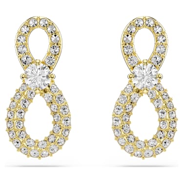 Orecchini a lobo Hyperbola, Taglio tondo, Pavé, Infinito, Bianchi, Placcato color oro - Swarovski, 5743014