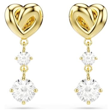 Lifelong 드롭 이어링, 라운드 컷, 하트, 화이트, 18K 골드 피니시 - Swarovski, 5743017