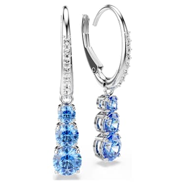 Stilla Attract hoop earrings, Round cut, Pavé, Blue, Rhodium