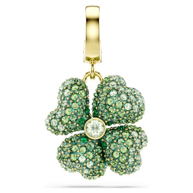 Idyllia charm, Clover, Green, 18K gold finish - Swarovski, 5743130