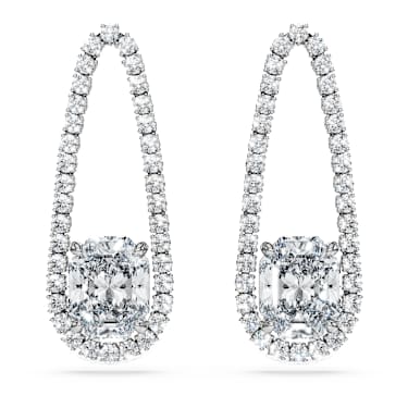 Octagon Tennis 穿孔耳环, 总重 7.95 克拉培育钻石, 混合造型, 18K 金（白色) - Swarovski, 5743353