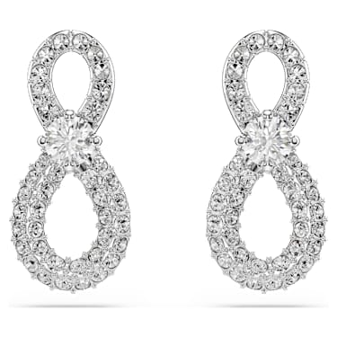 Hyperbola bedugós fülbevaló, Körmetszéses, Pavé, Végtelenség, Fehér, Ródium bevonattal - Swarovski, 5743380