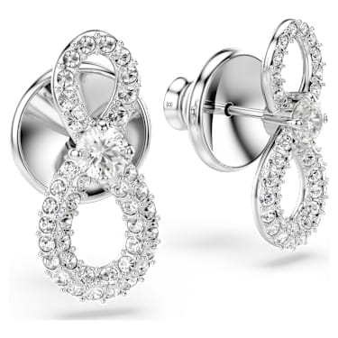 Orecchini a lobo Hyperbola, Taglio tondo, Pavé, Infinito, Bianchi, Placcato rodio - Swarovski, 5743380