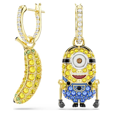 Minions Stuart and Banana drop earrings, Pavé, Mini, Multicolored, 18K gold finish - Swarovski, 5743382
